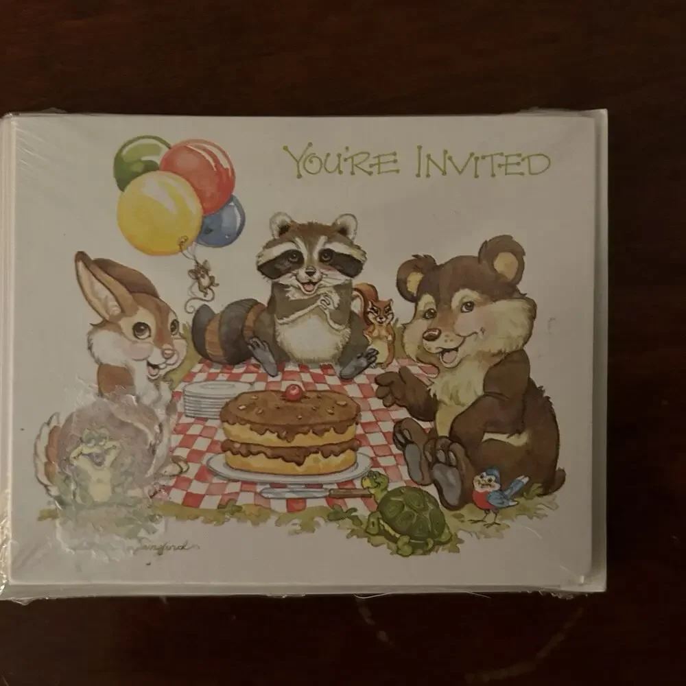 Vintage NOS 70s Current Your Invited Invitation Birthday Animals Set Of 12